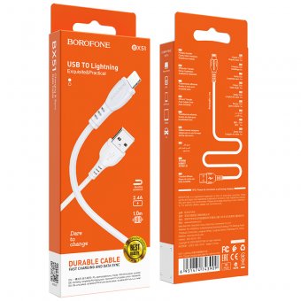 Cablu de date Borofone BX51 USB to Lightning 2,4A alb