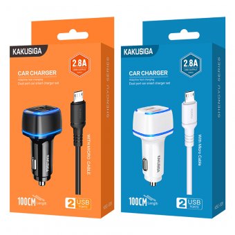Incarcator auto Kakusiga KSC-528 2xUSB - 2,8A + cablu Micro USB