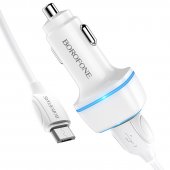 Incarcator auto Borofone BZ14 Max - 2xUSB - 2,4A + cablu microusb alb