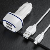 Incarcator auto Borofone BZ14 Max - 2xUSB - 2,4A + cablu microusb alb
